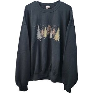 Jerzees Crewneck Sweatshirt Trees Vintage Holiday‎ Pullover Top Retro Festive